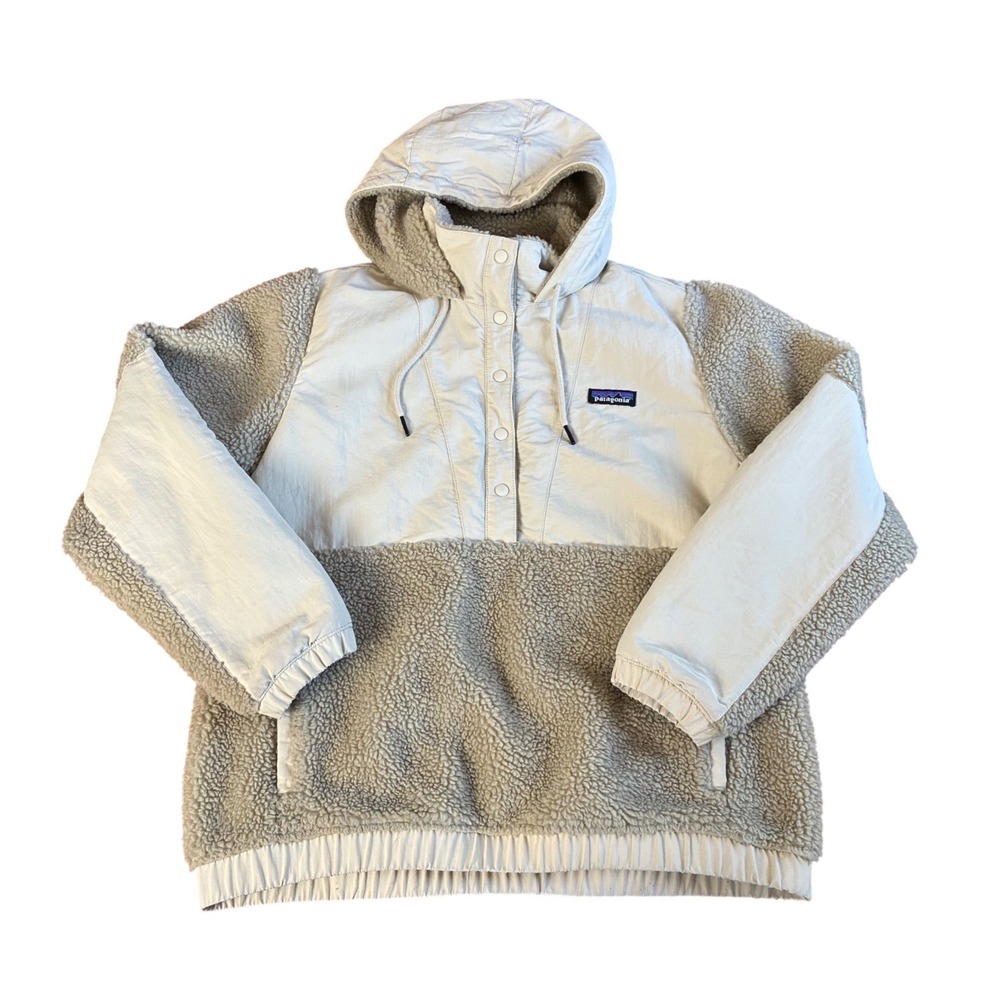Patagonia Shelled Retro-X Pullover Fleece Hoodie Pelican Beige 22885‎ Womens M